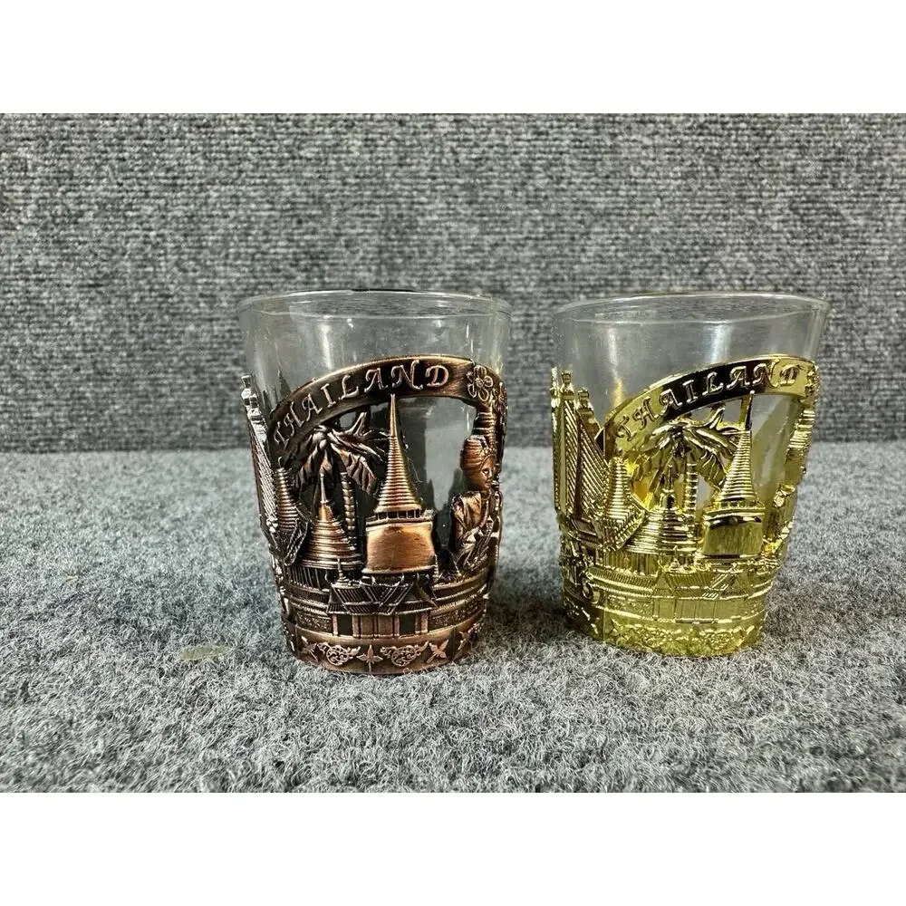Thailand Shot Glasses Gold And Silver Elephant Souvenir Shot Glasses Set Of 2
